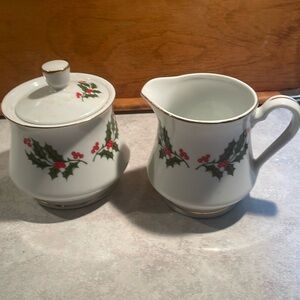 Christmas Holly porcelain sugar & creamer